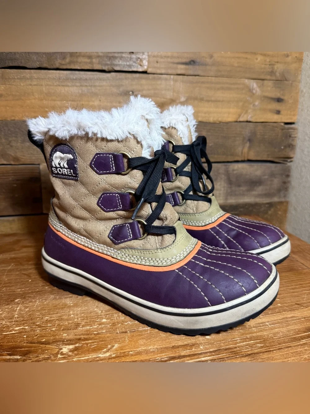 Sorel Womens Winter Boots Fur Lined NL1932-270 Waterproof Sz US 7 Purple/Brown